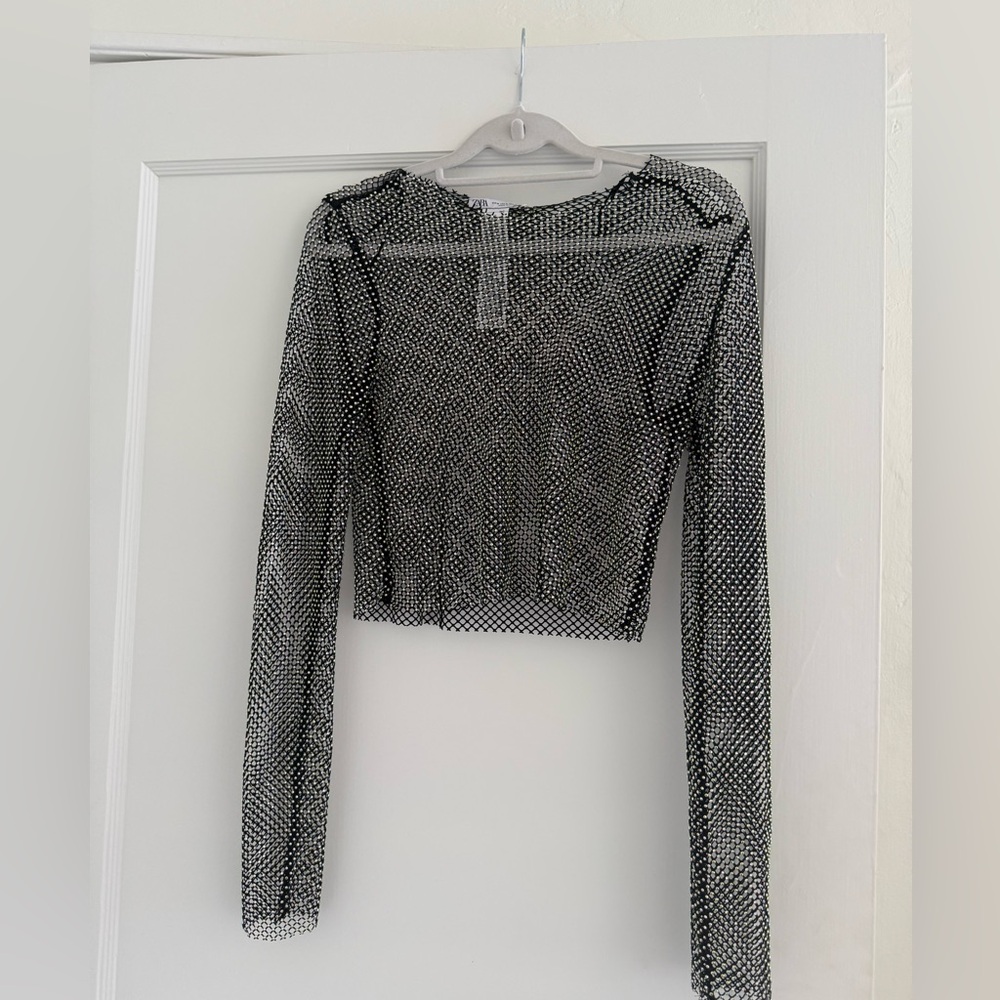 NWT Zara Rhinestone Mesh Crop Top